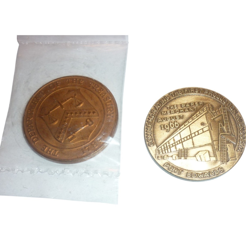 Vintage Bronze Medal Token Lot US Mint Denver Sealed & Nekoosa Papers 1966